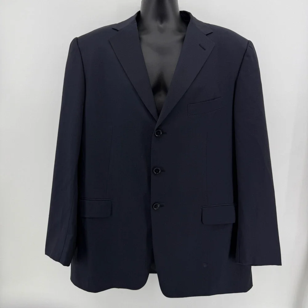 Pal Zileri Blazer Mens 56 XL Navy Blue Solid Virgin Wool 3-Button Sport Coat
